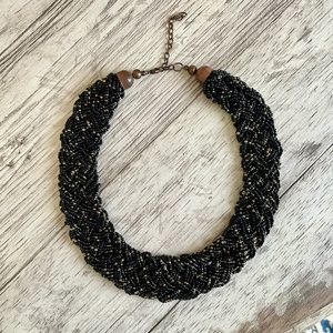 Beaded & Braided Statement necklace in gold, black